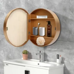 YIYIBYUS Round Bathroom Mirror Cabinet Wall Storage Cabinet Mirror, Gold