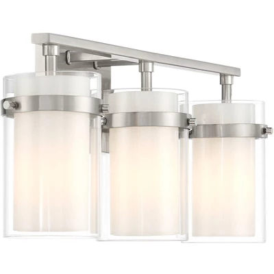 Possini Euro Design Kazran Modern Wall Light Brushed Nickel Hardwire 21 1/4" 3-Light Fixture Frosted White Glass For Mirror Vanity 5 Possini Euro Design Kazran Modern Wall Light Brushed Nickel Hardwire 21 1/4" 3-Light Fixture Frosted White Glass For Mirror Vanity - Image 5