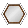 Kate & Laurel All Things Decor 28"x28" Wesman Framed Wall Mirror Walnut Brown : Modern Hexagon Shape, No Assembly Required