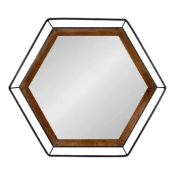 Kate & Laurel All Things Decor 28"x28" Wesman Framed Wall Mirror Walnut Brown : Modern Hexagon Shape, No Assembly Required