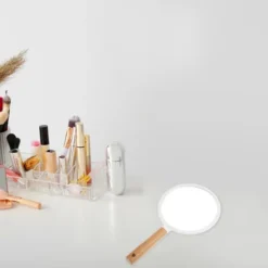 Unique Bargains Handheld Portable Wood Handle Vanity Cosmetic Makeup Mirror 1 Pc