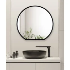 24" X 23" Caskill Flat Circle Decorative Wall Mirror Black - Kate & Laurel All Things Decor -Umbra Home Decor Shop GUEST 02f5c956 c987 4e41 94c3 ed3bc5eb0318