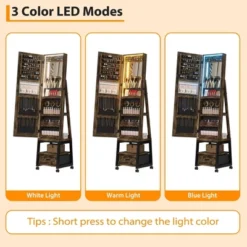 66" Full Length Mirror Jewelry Cabinet, Lockable Standing Armoire Organizer With Storage Drawer, Back Shelf, 360° Swivel Base & Wheels -Umbra Home Decor Shop GUEST 03088050 47a7 41ac 9aff 6d3b4ff5f95f