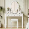 TOBILI Vanity Desk With Adjustable Angle Mirror, Vintage Vanity Makeup Table And Cushioned Stool Set Lining 5 Drawers,Wooden Dressing Table Set,White
