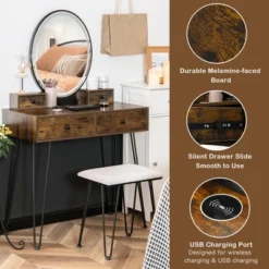 Costway Industrial Vanity Makeup Dressing Table Padded Stool Set 3-Color Lighted Mirror -Umbra Home Decor Shop GUEST 03e50d23 5f9b 4cfb b0f9 fe718553c331