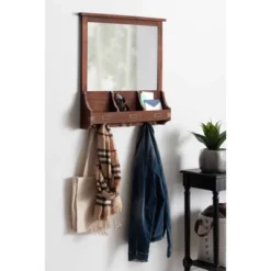 24" X 24" Stallard Wood Wall Mirror With Hooks Walnut Brown - Kate And Laurel -Umbra Home Decor Shop GUEST 043c8432 4bac 40ae 96f3 7e5fd35d7757 1