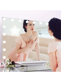 Fenchilin 32 X 23 In. Lighted Large Hollywood Vanity Makeup Mirror With 18 Dimmable Bulbs, 3 Color Light Settings, USB Port For Tabletop/Wall Mount -Umbra Home Decor Shop GUEST 04432561 be9d 4c62 ada6 5ac624556aee