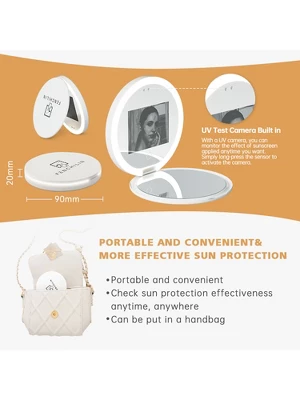Fenchilin Travel Compact Mirror With UV Camera For Sunscreen Test, 2X Magnification Portable Lighted Mirror For Handbag Pocket, 3.5 Inch 1 Fenchilin Travel Compact Mirror With UV Camera For Sunscreen Test, 2X Magnification Portable Lighted Mirror For Handbag Pocket, 3.5 Inch