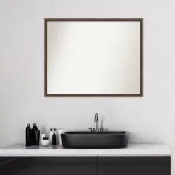29" X 23" Non-Beveled Hardwood Wedge Wood Bathroom Wall Mirror Mocha Brown - Amanti Art -Umbra Home Decor Shop GUEST 05a7b4f5 44a0 4170 842a 828f3b1812c5
