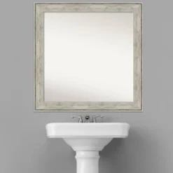 31" X 31" Non-Beveled Crackled Bathroom Wall Mirror Metallic Silver - Amanti Art -Umbra Home Decor Shop GUEST 07014eaa 1570 4ae9 af8c 3db153008197