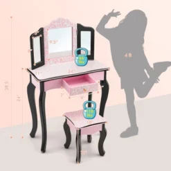 Costway Kid Vanity Set Wooden Makeup Table Stool Tri-Folding Mirror Leopard Print Pink 11 Costway Kid Vanity Set Wooden Makeup Table Stool Tri-Folding Mirror Leopard Print Pink -Umbra Home Decor Shop GUEST 070ab720 d125 468e 8893 19391b1b765b