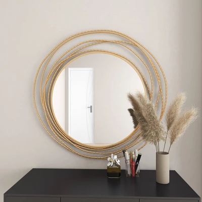 Metal Wall Mirror With Overlapping Ring Frame Gold - Olivia & May 16 Metal Wall Mirror With Overlapping Ring Frame Gold - Olivia & May - Image 16