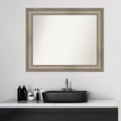 34" X 28" Non-Beveled Mezzanine Antique Narrow Wood Bathroom Wall Mirror Silver - Amanti Art -Umbra Home Decor Shop GUEST 07467f0d 34bf 4941 814c b3763696e4ca