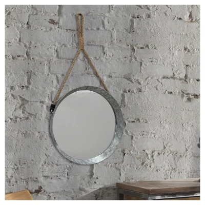 11.9" Suspended Round Galvanized Metal Wall Mirror With Rope Hanging Loop Brown/Silver - Stonebriar Collection 1 11.9" Suspended Round Galvanized Metal Wall Mirror With Rope Hanging Loop Brown/Silver - Stonebriar Collection