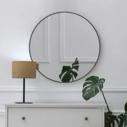 Serio Circle Brushed Aluminum Frame Large Circle Black Round Wall Mirror -The Pop Home