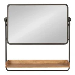 26" X 26" Rheeves Decorative Wall Mirror With Shelf Rustic Brown/Black - Kate & Laurel All Things Decor