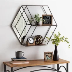 26" X 7" X 23" Lintz Hexagon Shelves With Mirror - Kate & Laurel All Things Decor -Umbra Home Decor Shop GUEST 08b85afa d4dc 4571 810e b4ca0f9c4d56