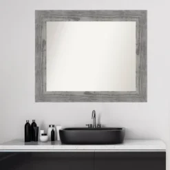 34" X 28" Non-Beveled Bridge Wood Bathroom Wall Mirror Gray - Amanti Art -Umbra Home Decor Shop GUEST 08d702b8 3773 4d08 a568 027a611229fa