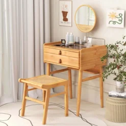 Costway Makeup Vanity Table With Adjustable Mirror Bamboo Dressing Table 2 Drawers -Umbra Home Decor Shop GUEST 091a6207 d0a9 4a6d bb72 293a55525039