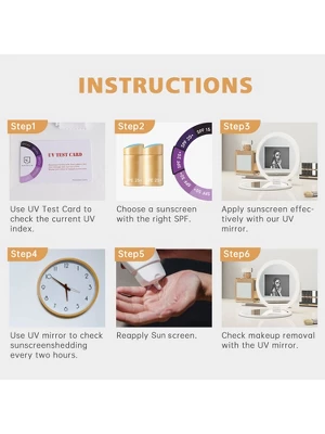 Fenchilin Travel Compact Mirror With UV Camera For Sunscreen Test, 2X Magnification Portable Lighted Mirror For Handbag Pocket, 3.5 Inch 4 Fenchilin Travel Compact Mirror With UV Camera For Sunscreen Test, 2X Magnification Portable Lighted Mirror For Handbag Pocket, 3.5 Inch - Image 4