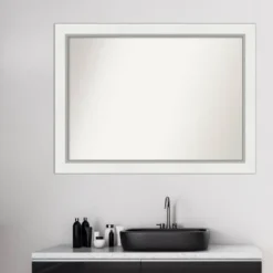 44" X 33" Non-Beveled Eva Bathroom Wall Mirror White - Amanti Art -Umbra Home Decor Shop GUEST 0b15d276 ed90 4831 9ce0 b0e98902ede3