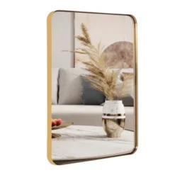 ANDY STAR Modern Decorative 24 X 36 Inch Rectangular Wall Mounted Hanging Bathroom Vanity Mirror With Stainless Steel Deep Metal Frame, Brushed Gold