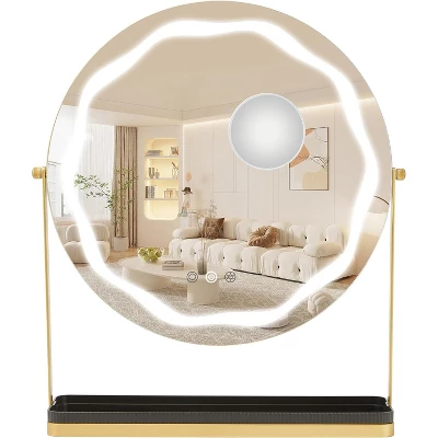 Garvee 19" Vanity Mirror With Smart Touch, 3-Color Dimmable, 360° Rotation, Storage Base, Removable 10X Magnifier, Round Gold Makeup Mirror 6 Garvee 19" Vanity Mirror With Smart Touch, 3-Color Dimmable, 360° Rotation, Storage Base, Removable 10X Magnifier, Round Gold Makeup Mirror - Image 6