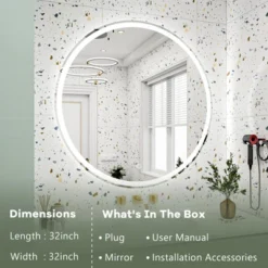 32 Inch LED Bathroom Mirror With Smart Touch Control, Dimmable Anti-Fog Vanity Mirror, Wall Mounted/Plug-in, HD Glass For Makeup, Bedroom & Entryway -Umbra Home Decor Shop GUEST 0deffbc1 5777 4792 8fa1 bcf070f4a63c
