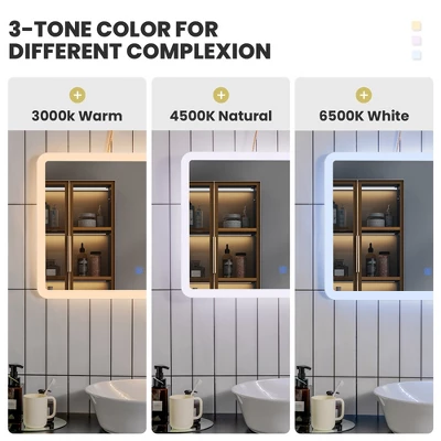 Costway Wall Mounted Rectangle Bathroom LED Mirror Dimmable Touch 3-Color Frameless 4 Costway Wall Mounted Rectangle Bathroom LED Mirror Dimmable Touch 3-Color Frameless - Image 4