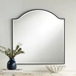 Noble Park Arch Top Square Vanity Decorative Wall Mirror Modern Industrial Beveled Matte Black Frame 31 1/2" Wide For Bathroom Bedroom Living Room