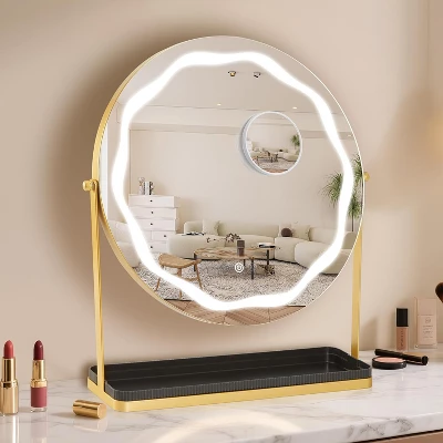 Garvee 19" Vanity Mirror With Smart Touch, 3-Color Dimmable, 360° Rotation, Storage Base, Removable 10X Magnifier, Round Gold Makeup Mirror 7 Garvee 19" Vanity Mirror With Smart Touch, 3-Color Dimmable, 360° Rotation, Storage Base, Removable 10X Magnifier, Round Gold Makeup Mirror - Image 7