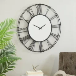 30"x30" Metal Open Frame Wall Clock With Center Mirror - Olivia & May