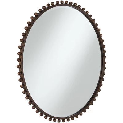 Uttermost Round Vanity Decorative Wall Mirror Rustic Beveled Glass Dark Bronze Beaded Iron Frame 32" Wide For Bathroom Living Room 4 Uttermost Round Vanity Decorative Wall Mirror Rustic Beveled Glass Dark Bronze Beaded Iron Frame 32" Wide For Bathroom Living Room - Image 4