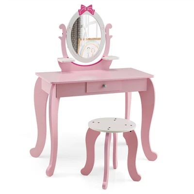 Costway Kid Vanity Table Stool Set With Adjustable Mirror Storage Drawer Makeup Pink 4 Costway Kid Vanity Table Stool Set With Adjustable Mirror Storage Drawer Makeup Pink - Image 4