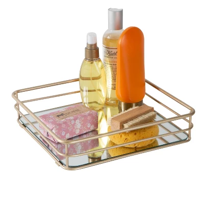 Square Vanity Tray With Mirror Glass Gold - Elle Décor 2 Square Vanity Tray With Mirror Glass Gold - Elle Décor - Image 2
