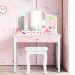 Costway Kids Vanity Set Princess Makeup Dressing Play Table Set W/Mirror White Pink -Umbra Home Decor Shop GUEST 119a6637 0d33 4ff4 a83c ec7fb68a3db5