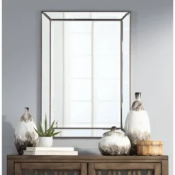 Uttermost Roseau Rectangular Vanity Wall Mirror Modern Beveled Silver Pewter Beaded Border Frame 24" Wide Bathroom Bedroom Living Room House Entryway -Umbra Home Decor Shop GUEST 12270520 af63 4868 a9a3 4d4239865217