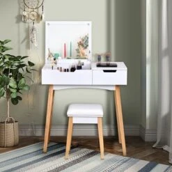 Costway Vanity Makeup Table Cushioned Stool Set W/Flip Top Mirror &1 Drawer Writing Desk -Umbra Home Decor Shop GUEST 125944a5 cf89 48e1 964d 99eadba6c710