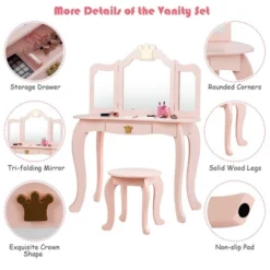 Costway Kids Makeup Dressing Table Chair Set Princess Vanity & Tri-folding Mirror -Umbra Home Decor Shop GUEST 130bdd20 4433 4e9d 837b 7c08bdbe60c4