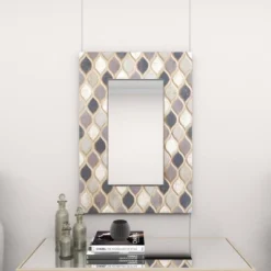 Wood Wall Mirror With Diamond Pattern Beige - Olivia & May -Umbra Home Decor Shop GUEST 14cac6ad 2a21 4ed7 aef7 b47a53239f1d
