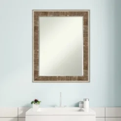 Amanti Art Farmhouse Brown Narrow Petite Bevel Wood Bathroom Wall Mirror 28.75 X 22.75 In. -Umbra Home Decor Shop GUEST 16273a25 0dcd 4247 aaeb 9d769548e9a6