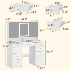 Famapy 43"W Large Vanity Table 9-Drawer Vanity Set With Crystal Pulls And Versatile Mirror Lighting -Umbra Home Decor Shop GUEST 1665b90e dbd2 41d8 a163 12bff457fc37