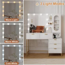 Wavy Stripes Vanity Desk With Mirror & Power Outlet, Makeup Dressing Table With 5 Drawers For Bedroom -Umbra Home Decor Shop GUEST 17227667 1be4 4843 a3b7 1e94af05cb80