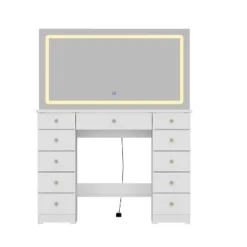Famapy Stylish White Vanity: Large Mirror, Touch - Screen Lighting, And Ample Storage -Umbra Home Decor Shop GUEST 1731562c bc2a 4efd 89e2 33709286652e
