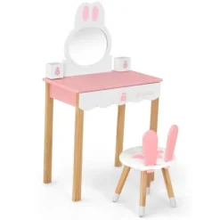 Costway Kids Vanity Set Rabbit Makeup Dressing Table Chair Set W/ Mirror Drawer WhitePink -Umbra Home Decor Shop GUEST 17788a15 840b 40ec 95bd 082f54c99e8e