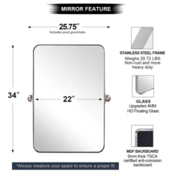 ANDY STAR Modern Decorative 22 X 34 Inch Rectangle Wall Mounted Hanging Bathroom Vanity Mirror With Stainless Steel Metal Frame, Brushed Nickel -Umbra Home Decor Shop GUEST 17fad495 f4a5 454c 8086 244475b844b4