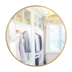 Alani Wall Mounted Round Mirror With Brushed Aluminum Frame Large Circle Mirror For Wall,Circle Bathroom Mirror-The Pop Home