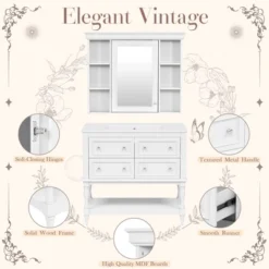 ModernLuxe 36'' Bathroom Vanity Set With Medicine Mirror Cabinet, Ceramic Sink & 4 Drawers, Solid Wood Frame Storage Cabinet, Beige/White -Umbra Home Decor Shop GUEST 18873e6a 9c53 400c a32a 902d158bad1e