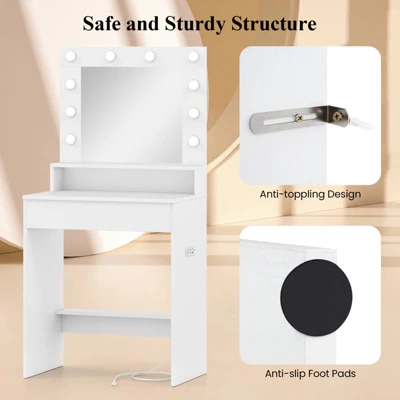 Costway Vanity Desk With Mirror And Lights With 3 Light Modes & Adjustable Brightness White 8 Costway Vanity Desk With Mirror And Lights With 3 Light Modes & Adjustable Brightness White - Image 8