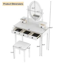 TOBILI Vanity Desk With Adjustable Angle Mirror, Vintage Vanity Makeup Table And Cushioned Stool Set Lining 5 Drawers,Wooden Dressing Table Set,White -Umbra Home Decor Shop GUEST 19957a13 a273 40ef a68e 3b12ae659976